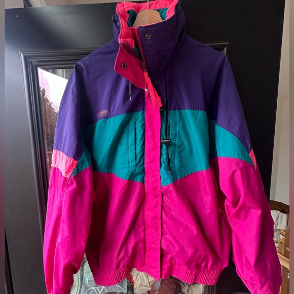 Columbia vintage 1990’s  Turquoise, pink purple Outdoor rain Jacket size XL - Picture 1 of 10